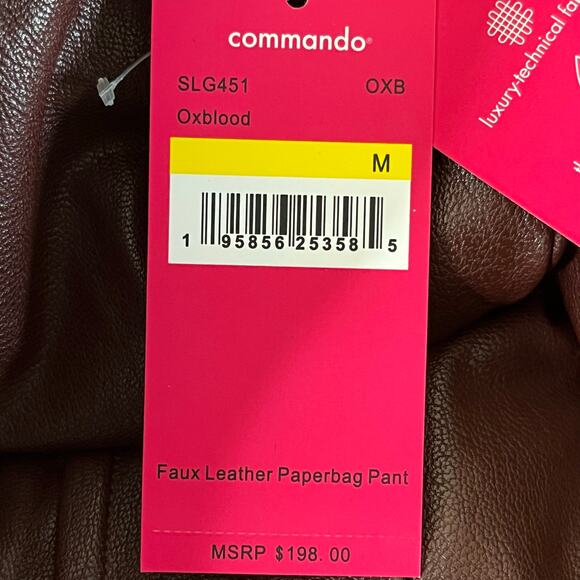 Commando Brown Faux Leather Paperbag Waist Pants NWT Medium Oxblood Color Lined - Picture 10 of 15